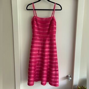 BCBGMaxazria pink silk tiered pleated ruffle dress